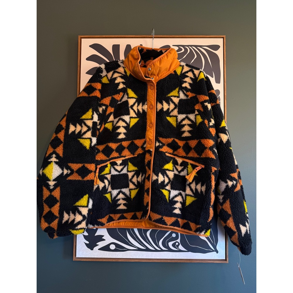 Free People FP Movement Hit The Slopes Printed Fleece Jacket Onyx Southwestern L
